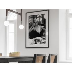 Helmut Newton Nude Photography Print, Vintage Black And White Poster, Nude Poster, Woman Drinking Wine, Sexy Bedroom Dec