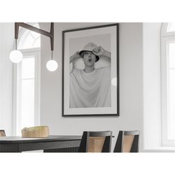 jimin poster, black and white, bts wall art, korean music, jimin photo, vintage music poster, studio decor, music home d