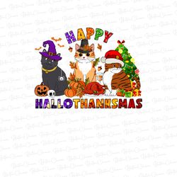 Happy Hallothanksmas Cat Png, Cat Png, Fall Png, Halloween Png, Christmas Png, Western Png, Instant