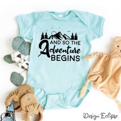 Adventure Begins Baby Bodysuit  Cute New Mom Shower and Infant Newborn Clothing Gift