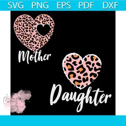 Mother And Daughter Leopard Heart Svg, Family Svg
