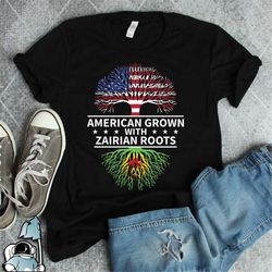 American Zairian Roots Shirt  America and Zaire Flags Heritage Gift TShirt