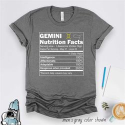 Gemini Zodiac Nutrition Facts Shirt  Astrology Horoscope Birthday Gift TShirt