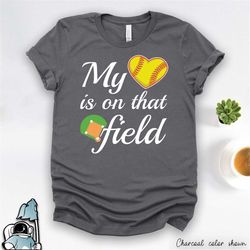 softball shirt, softball mom or dad shirt, softball gift, softball coach gift, softball player shirt, heart is on that f