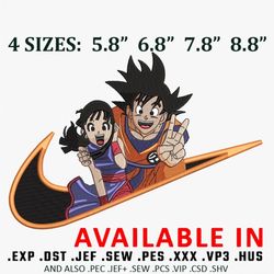 Goku and chichi Embroidery Design, Dragonball Embroidery, Anime shirt, Embroidered shirt, Nike design, digital download