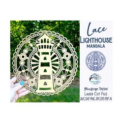Lace Lighthouse Mandala for Glowforge or Laser Cutter SVG, Nautical Ocean Laser Cut Sign, Beach Wall Hanging, Beachy Las