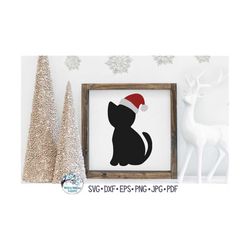 Cat with Santa Hat SVG, Christmas Kitten SVG, Santa Cat Svg, Christmas Cat Silhouette, Christmas Pet Png, Vinyl Decal Fi