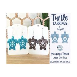 Turtle Earrings SVG File for Glowforge or Laser Cutter, Summer Beach Jewelry, Nautical Animal Earring, Glowforge Jewelry