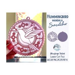 Hummingbird Mandala Suncatcher Ornament for Glowforge or Laser Cutter SVG, Animal Mandala Sun Catcher Svg, Bird Ornament