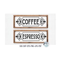 vintage coffee and espresso svgs, retro kitchen signs, pantry labels, horizontal farmhouse decor, coffee bar, vinyl deca