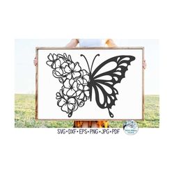 Floral Butterfly SVG, Butterfly with Flowers, Butterfly with Flower Wing, Pretty Spring Animal, Summer Mandala, Vinyl De