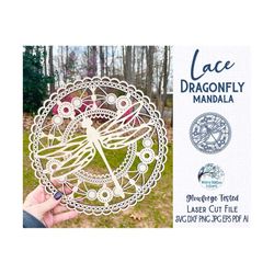 Lace Dragonfly Mandala for Glowforge or Laser Cutter SVG, Dragonfly Suncatcher Svg, Summer Wall Hanging, Wood Mandala La