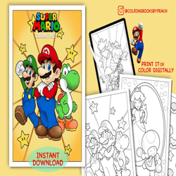 Super Mario Bros Printable Coloring Book, Drawings to Color for Kids, 30 digital Coloring Pages, Activity Book Pages