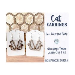 Cat Earring File for Glowforge or Laser Cutter, Cat Silhouette with Heart Tail Wood Earring, Glowforge Jewelry Craft, La