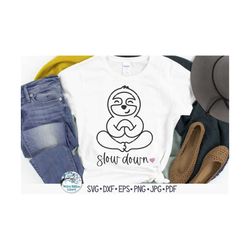 Slow Down Sloth SVG, Cute Yoga Sloth SVG, Meditating Sloth, Yoga Animal, Sloth Outline, Sloth Meditating Png,Vinyl Decal
