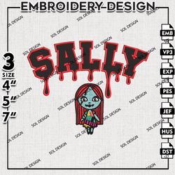 Sally Skellington Nightmare Drop Name Embroidery Designs, Halloween Embroidery Files, Machine Embroidery Pattern
