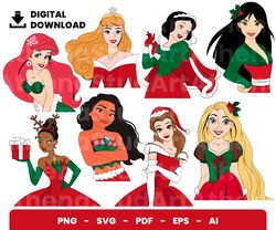 Bundle Layered Svg, Christmas Princess Svg, Christmas Svg, Digital Download, Clipart, PNG, SVG, Cricut, Cut File