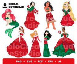 Bundle Layered Svg, Christmas Princess Svg, Christmas Svg, Digital Download, Clipart, PNG, SVG, Cricut, Cut File