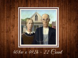 American Gothic | Cross Stitch Pattern | Grant Wood 1931 |  408w x 492h - 22 Count | PDF Vintage Counted