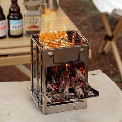 Outdoor Square Wood Stove Mini Stainless Steel Folding