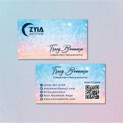 Glitter ZYIA Business Cards, Personalized Business Card QR Code, Digital File, ZYIA Active card, Printable Busines Card,