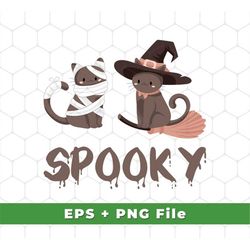 Spooky Cat, Horror Cat Eps, Cat With Flied Broom Eps, Happy Cat Eps, Happy Halloween Eps, Halloween Design, SVG For Shir