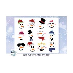 Snowman Faces with Hats and Scarfs SVG, Snowman Heads, Snowman Ornament Svgs, Cute Snowman, Winter, Christmas, Vinyl Dec