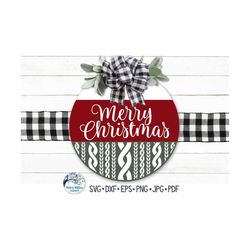 round merry christmas sign for cricut, winter cable knit sweater print sign, front door sign, vinyl decal file for silho
