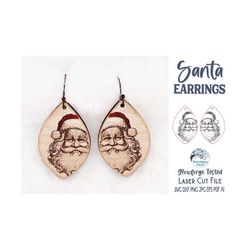 Santa Earring SVG File for Glowforge or Laser Cutter, Christmas Santa Claus Earrings, Engraved Laser Cut Winter Holiday