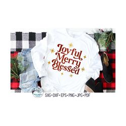 Joyful Merry Blessed SVG, Retro Christmas SVG, Merry Svg, Joy, Modern Vintage Christmas Shirt Design, Png, Svg, Vinyl De