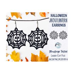 Halloween Jack O' Lantern Earring File for Glowforge or Laser Cutter, Spooky Fall Spider Web Jewelry, Scary Pumpkin Lase