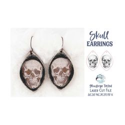 Skull Earring SVG File for Glowforge or Laser Cutter, Halloween Skeleton Earring SVG File, Fall Earring File, Creepy Sku