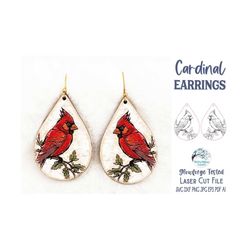 Cardinal Earring SVG File for Glowforge or Laser Cutter, Winter Bird Earring File, Christmas Engraved Dangle Earrings, A