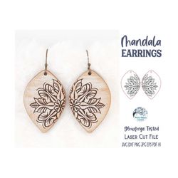 Mandala Earring SVG File for Glowforge or Laser Cutter, Floral Boho Dangle Earring, Engraved Jewelry, Flower Earring, Di