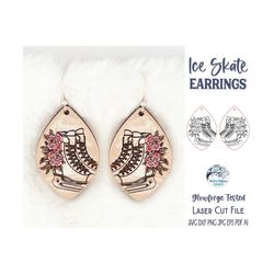 Ice Skate Earring SVG File for Glowforge or Laser Cutter, Floral Dangle Earring, Ice Skating Earrings with Flower, Winte