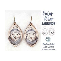 polar bear earring svg file for glowforge or laser cutter, winter dangle earring, cute animal earrings, winter holiday j
