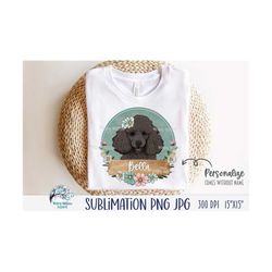 Black Poodle Dog Sublimation Png with Flowers, Personalized Floral Dog JPG, Add Name to Pretty Poodle, Floral Art Circle