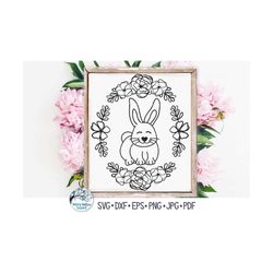 Floral Rabbit SVG, Rabbit with Flowers, Easter Bunny with Flowers, Spring Svg, Easter Bunny, Floral Oval Easter Rabbit,