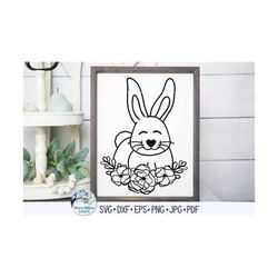 Rabbit with Flowers SVG, Floral Rabbit SVG, Easter Bunny with Flowers, Easter Bunny, Spring Rabbit, Easter Rabbit, Cricu