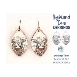 Highland Cow Earring SVG File for Glowforge and Laser Cutter, Rustic Farmhouse Earrings, Animal Wood Earring SVG File, C