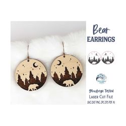 bear earring svg file for glowforge or laser cutter, mountain earrings, adventure camping outdoor, engraved wood jewelry