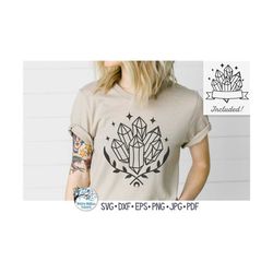 Crystal Cluster SVG, Boho Gemstone Tshirt Design for Women, Crystals with Stars DXF, Witchy Celestial Magical Cut Files