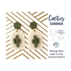 Cactus Earring File SVG for Glowforge or Laser Cutter, Modern Boho Plant Silhouette Dangle Earring Design, Laser Cut Acr