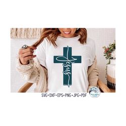 Jesus Cross SVG, Cricut Vinyl Decal File, Christian Cross with Script Word, Religious Shirt for Women Png, Pretty Cross