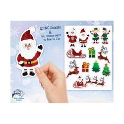 christmas stickers png, printable christmas stickers, watercolor printable stickers, digital stickers, print and cut, sa