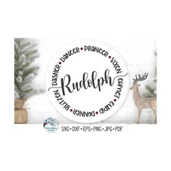 Rudolph SVG, Christmas Reindeer Round Sign, Christmas Circle Svg, Png, Rudolph Sign, Reindeer Names Sign Svg, Vinyl Deca