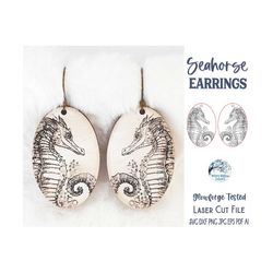 Seahorse Earring SVG File for Glowforge or Laser Cutter, Beach Earrings Design, Summer Jewelry, Ocean Earrings, Engraved