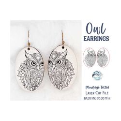 Owl Earring SVG File for Glowforge or Laser Cutter, Boho Bird Jewelry, Animal Earrings, Cute Owl Engraved Wood Earring S