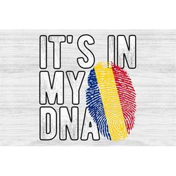 It's in my DNA Romania Flag Fingerprint PNG Sublimation design download for shirts, Mugs, Print-on-demand PNG, Digital d