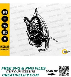 grim reaper archer svg | bowhunting svg | bowhunter shirt decal graphics tattoo | cricut cutting file clipart vector dig